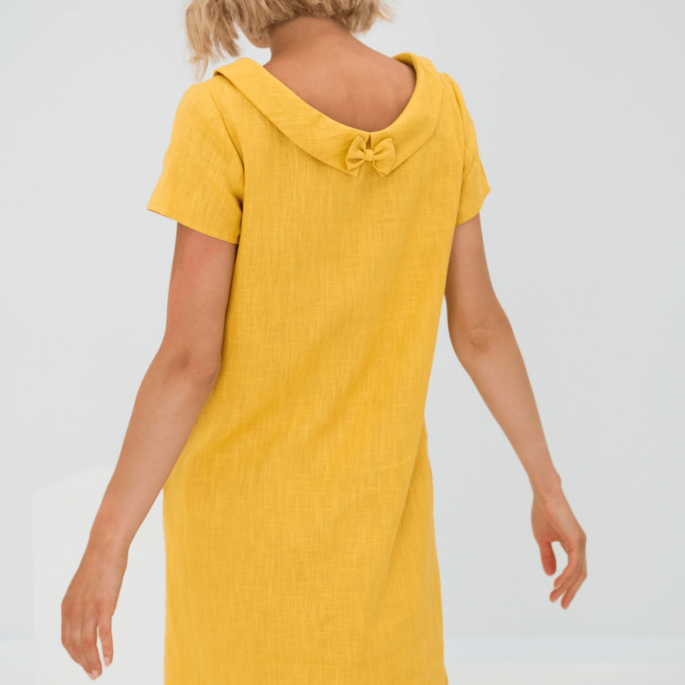 A-Line Mini Dress with Boat Neck and Short Sleeves