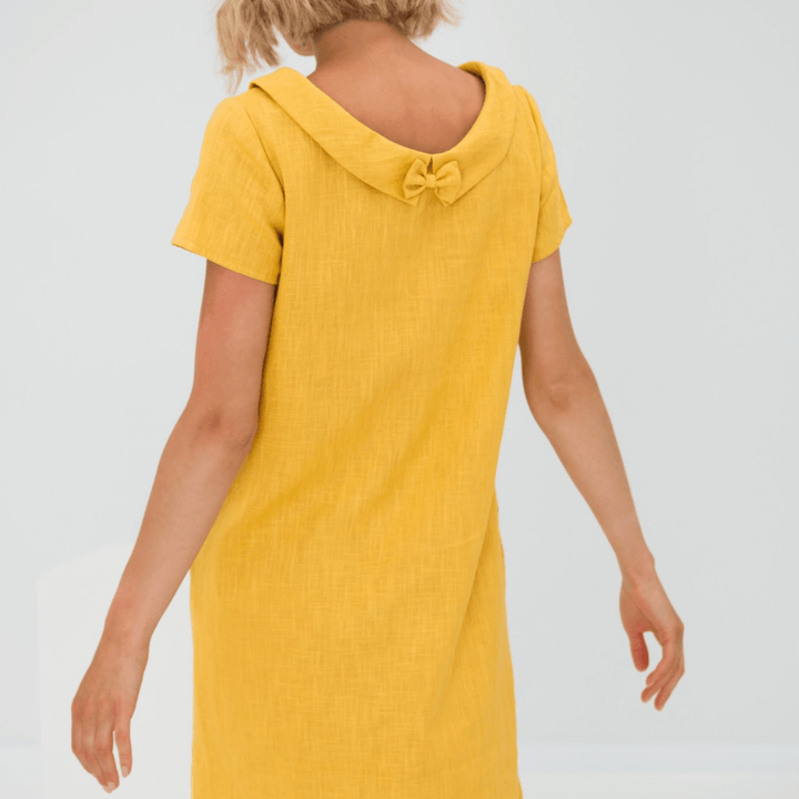A-Line Mini Dress with Boat Neck and Short Sleeves