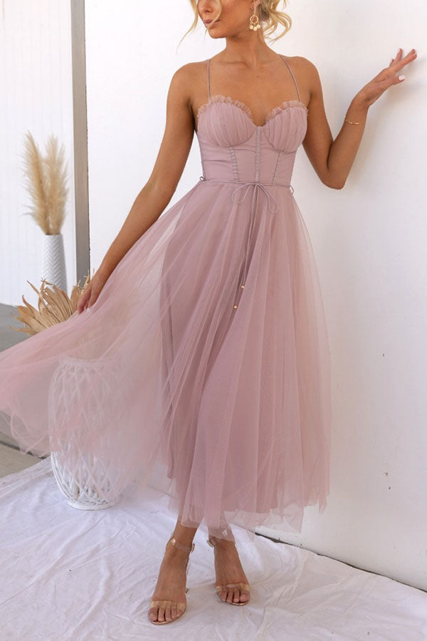 Midi Dress with Corset Bodice and Crisscross Straps