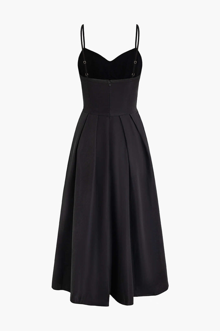 Sweetheart Neckline Corset Bodice Midi Dress with Spaghetti Straps