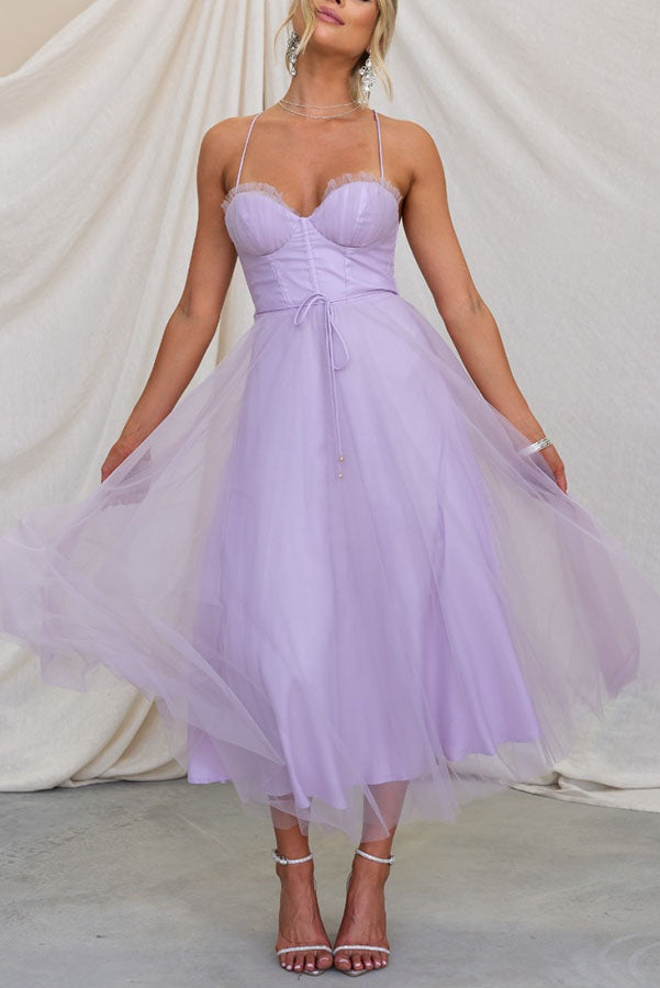 Midi Dress with Corset Bodice and Crisscross Straps
