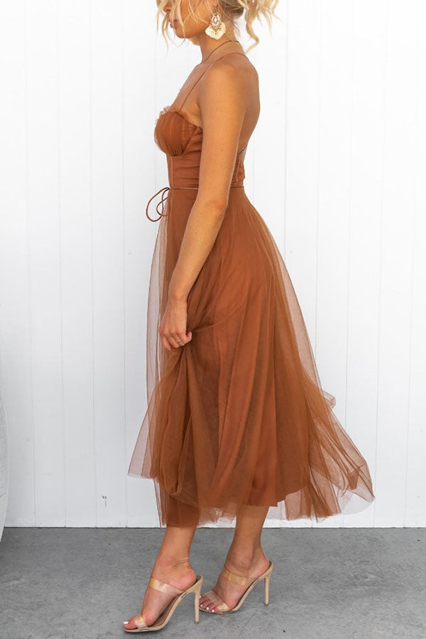Midi Dress with Corset Bodice and Crisscross Straps