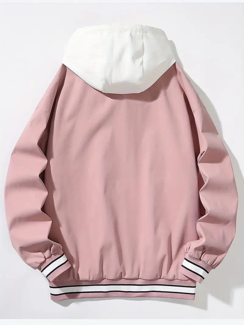 Bomber Jacket with Hood and Snap Button Closure