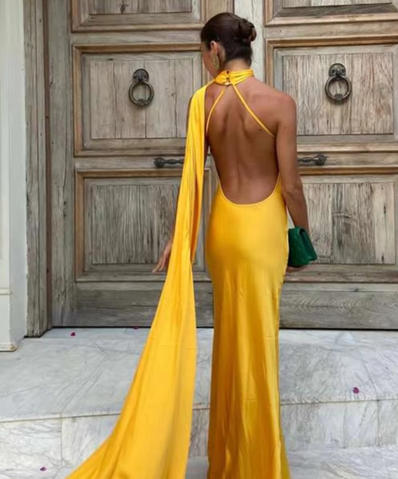 Maxi Dress with Backless Design