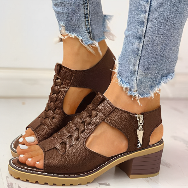 Open Toe Ankle Strap Sandals with Braided Upper and Block Heel