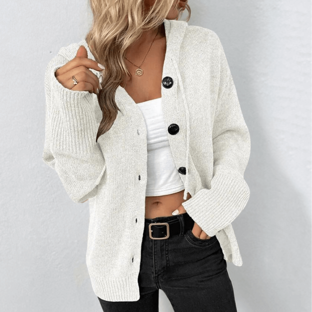 Hooded Button Front Cardigan with Long Sleeves