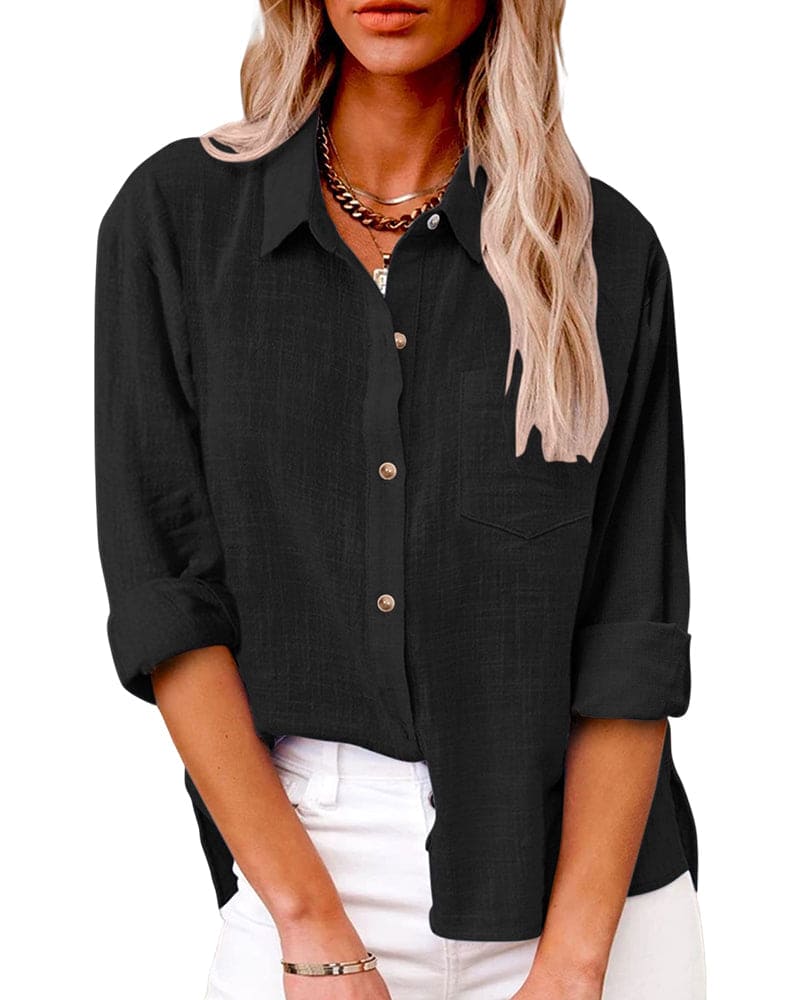 Button-Down Shirt with Long Sleeves and Chest Pocket
