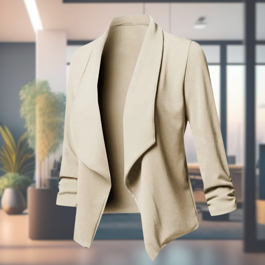 Drape Front Blazer with Open Closure and Ruched Sleeves