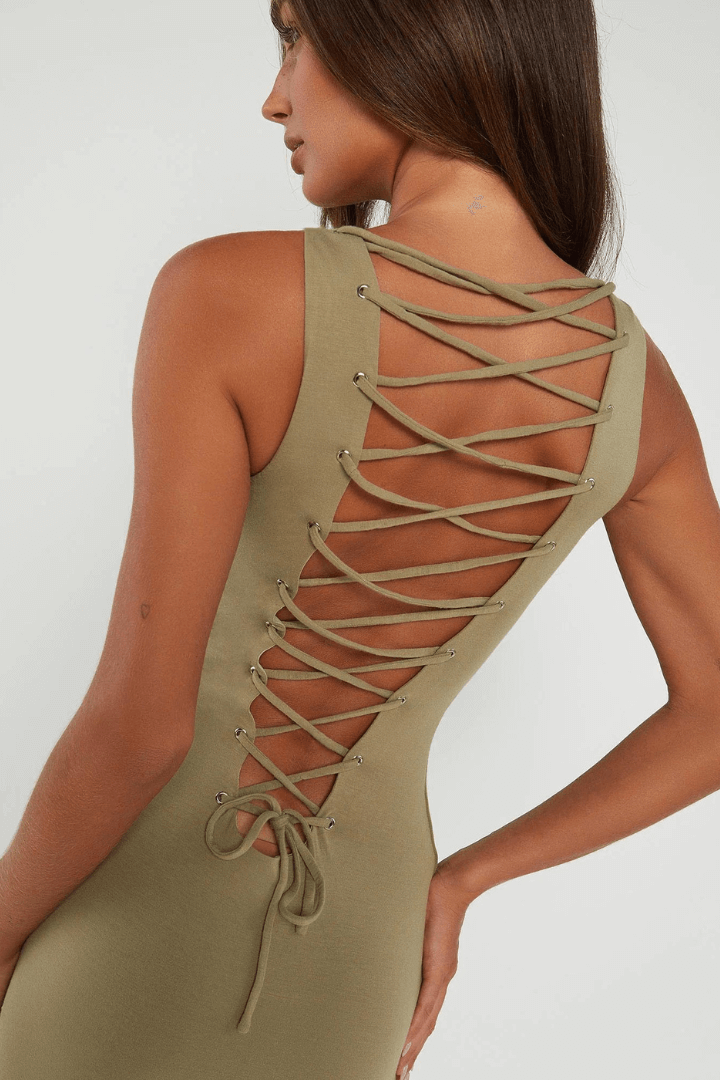 Mia - Lace-Up Maxi Dress
