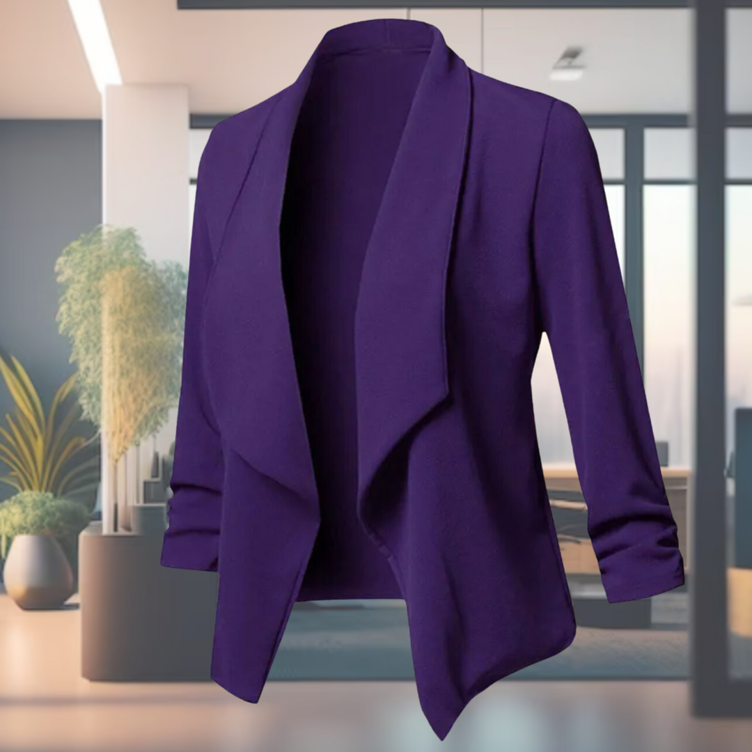 Drape Front Blazer with Open Closure and Ruched Sleeves
