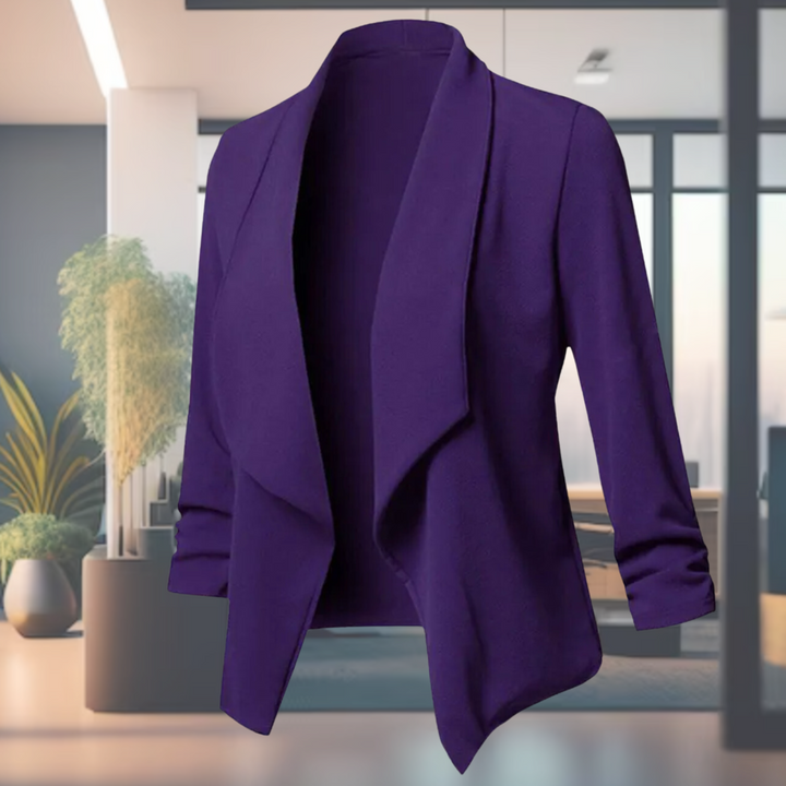 Drape Front Blazer with Open Closure and Ruched Sleeves