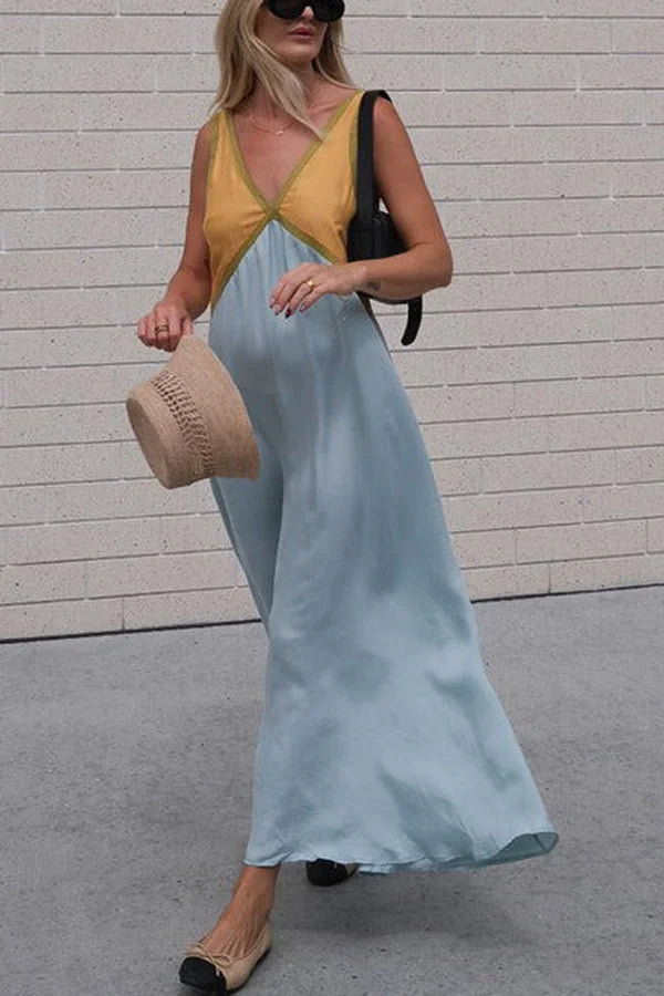 Keeley - V-Neck Contrasting Color Dress