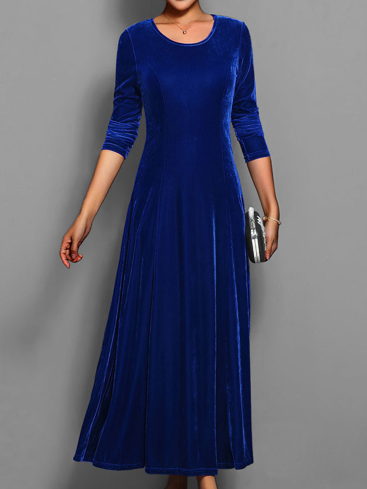 Round Neck Maxi Dress with Long Sleeves and A-Line Skirt