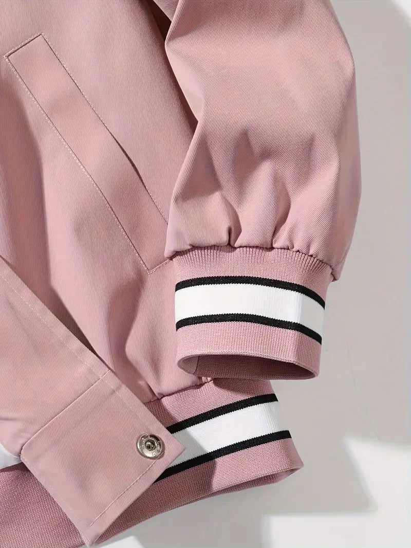 Bomber Jacket with Hood and Snap Button Closure