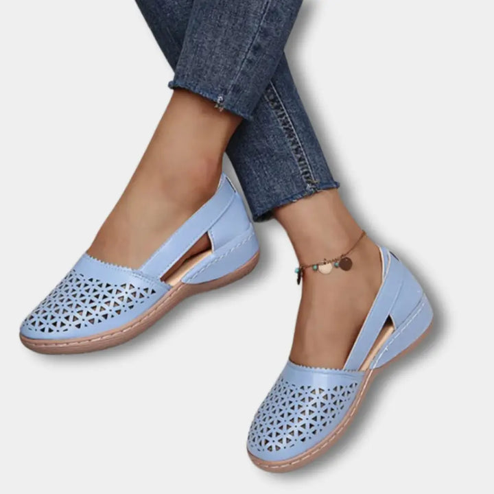 Slip-On Flats with Round Toe and Open Side Panels