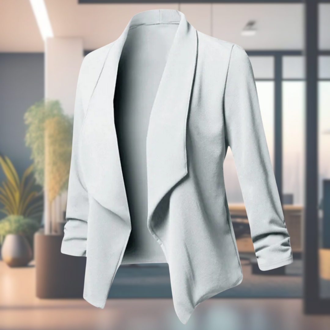 Drape Front Blazer with Open Closure and Ruched Sleeves