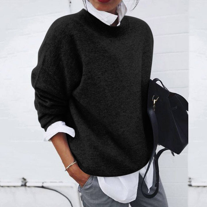 Crew Neck Oversized Knit Sweater with Dropped Shoulders and Ribbed Trims