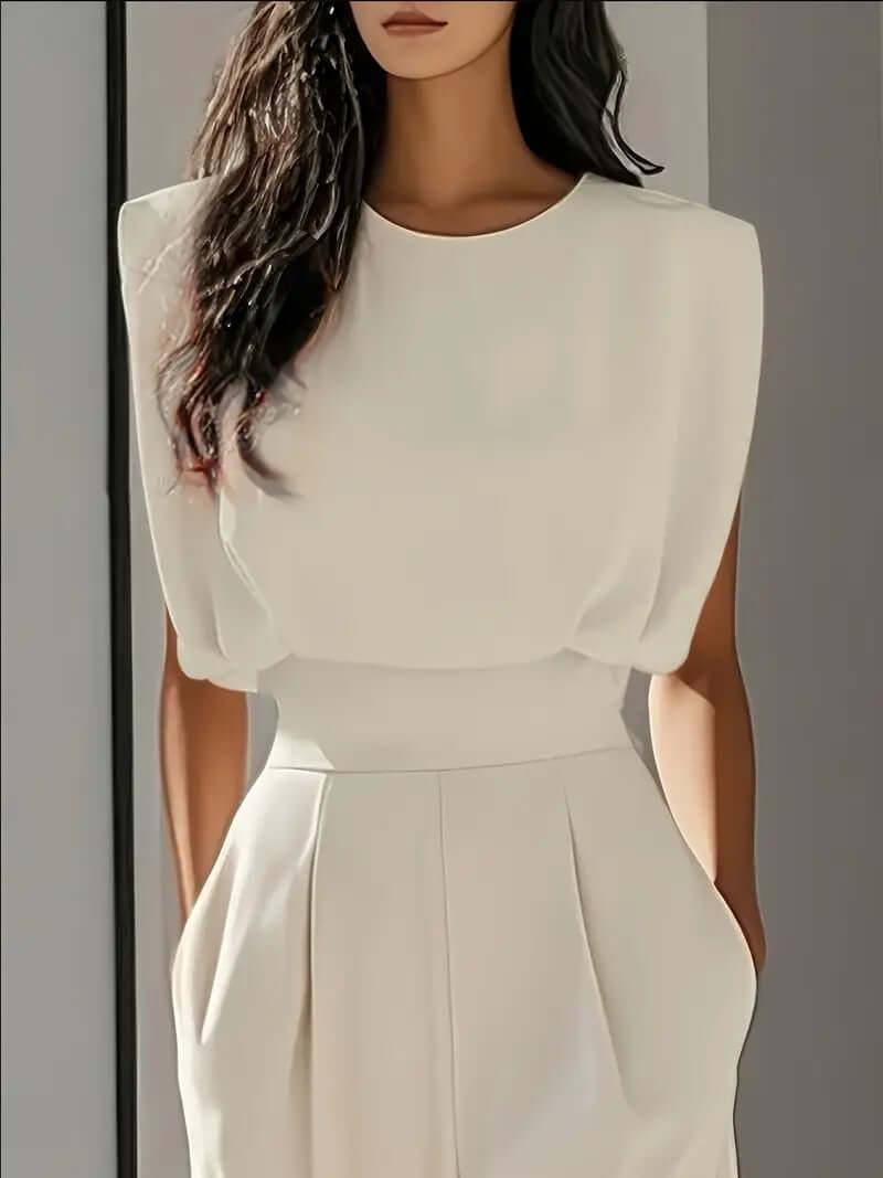 Sleeveless Jumpsuit with Drape Neckline and Wide-Leg Silhouette