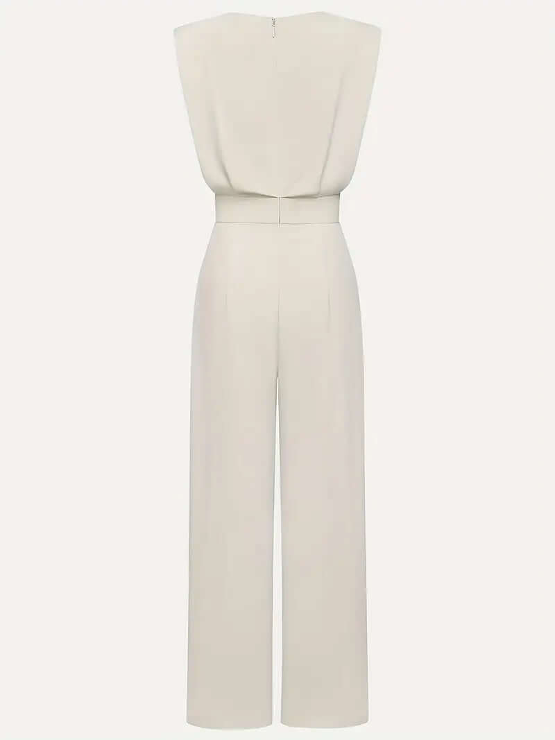 Sleeveless Jumpsuit with Drape Neckline and Wide-Leg Silhouette