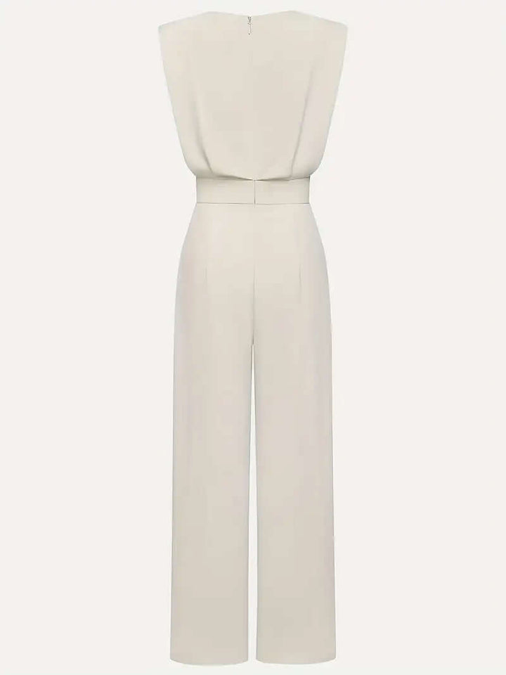 Sleeveless Jumpsuit with Drape Neckline and Wide-Leg Silhouette