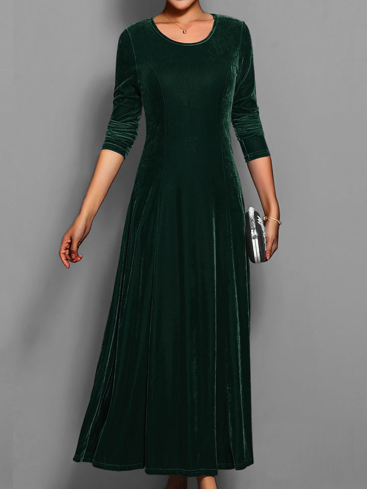 Round Neck Maxi Dress with Long Sleeves and A-Line Skirt