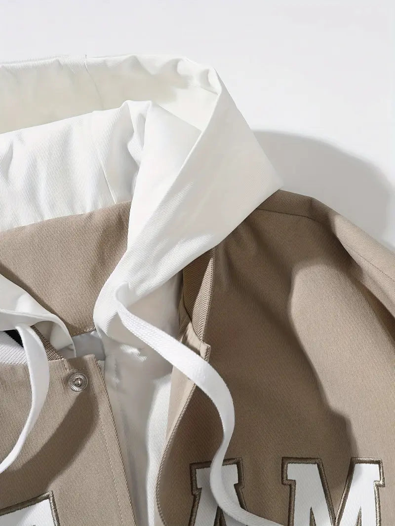 Bomber Jacket with Hood and Snap Button Closure