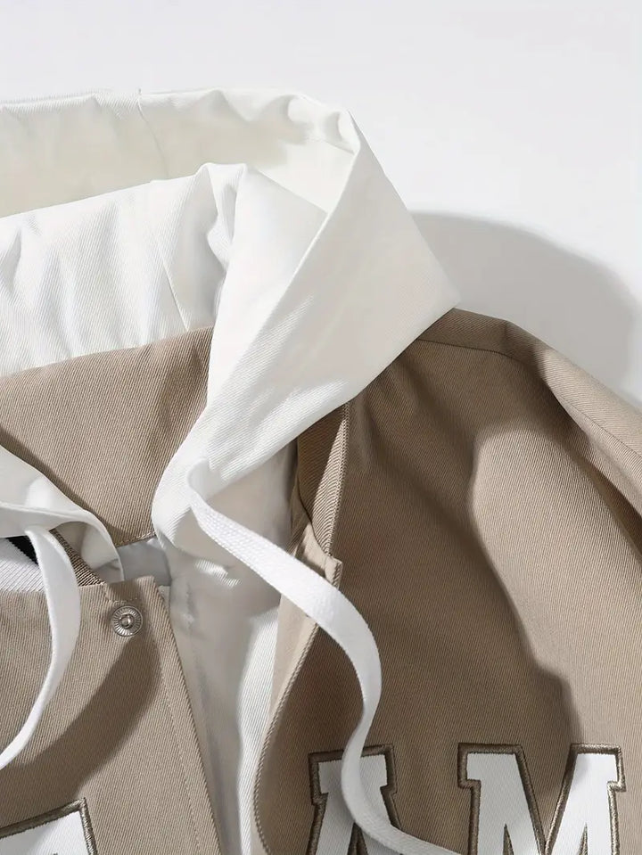 Bomber Jacket with Hood and Snap Button Closure