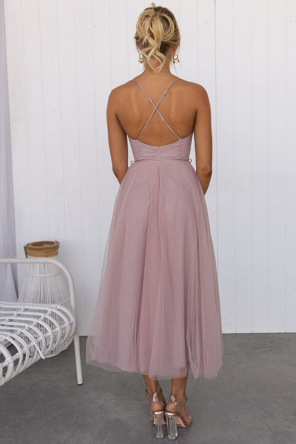 Midi Dress with Corset Bodice and Crisscross Straps