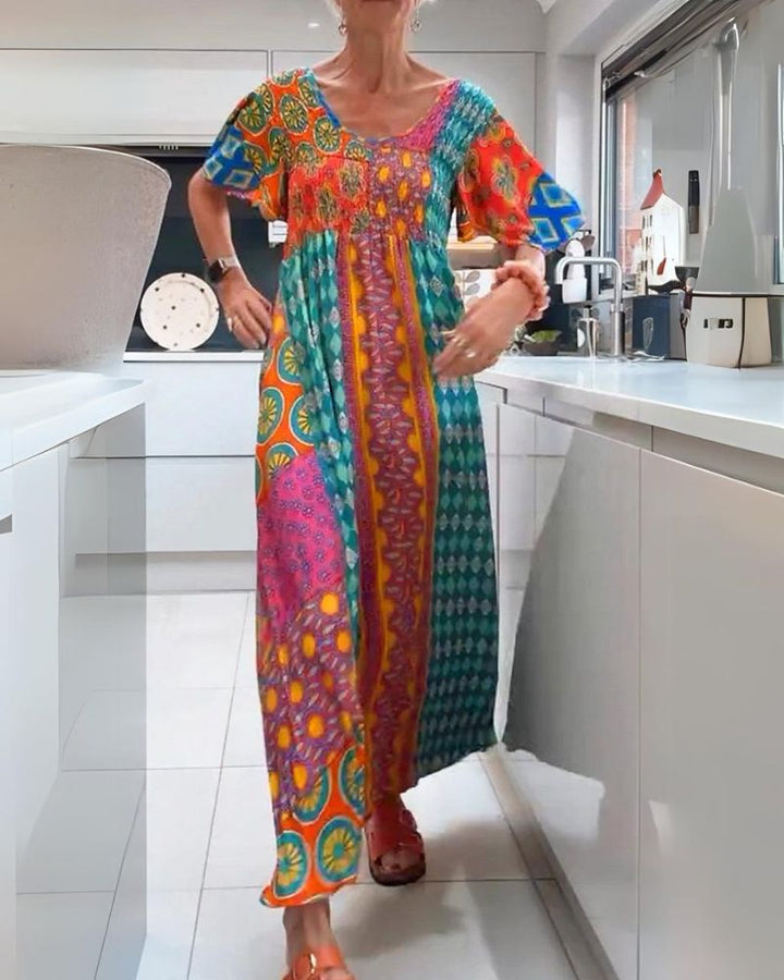 Boho Maxi Dress with Geometric Print