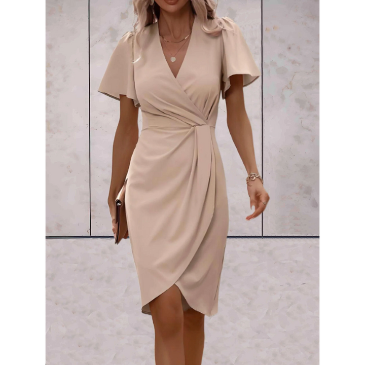 V-Neck Mini Dress with Wrap Front and Flutter Sleeves