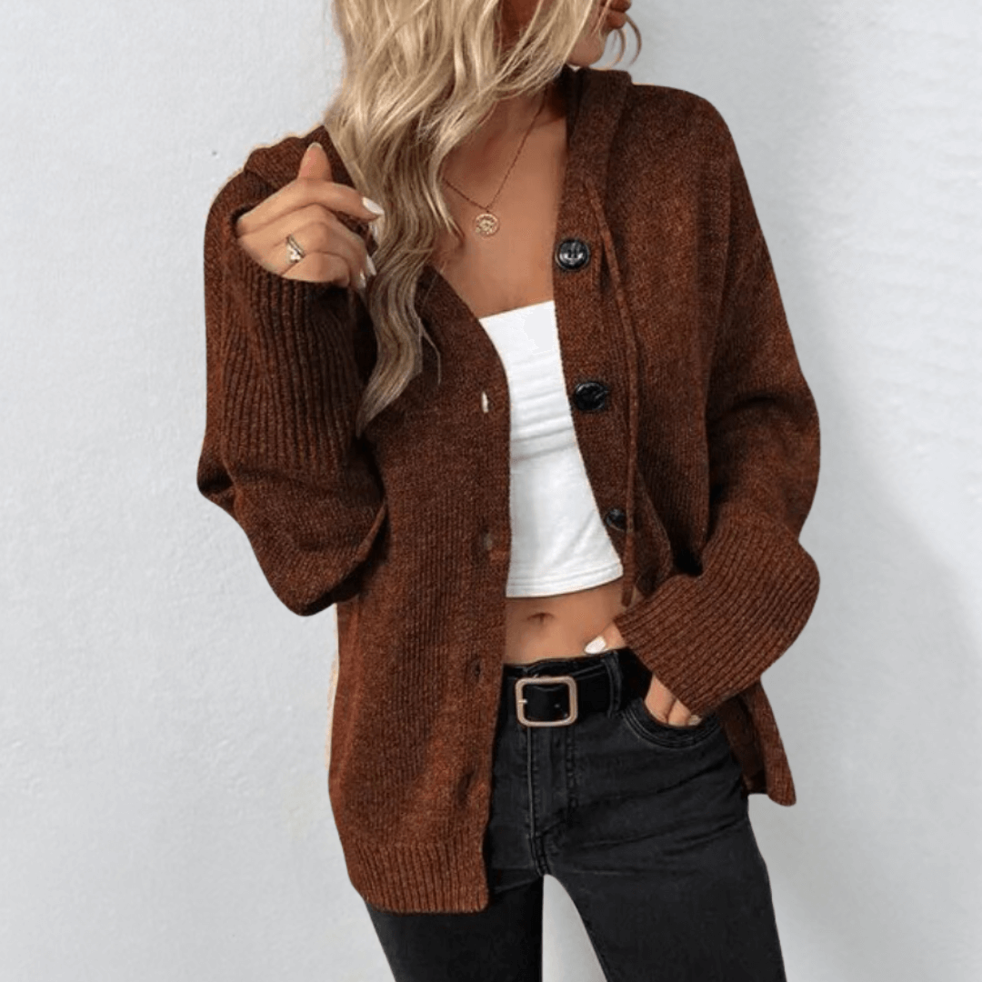 Hooded Button Front Cardigan with Long Sleeves