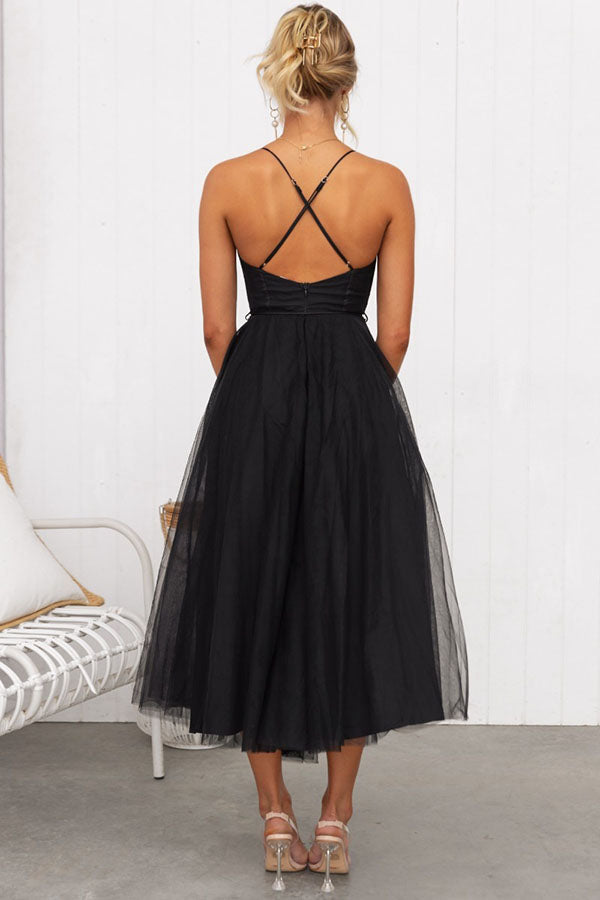 Midi Dress with Corset Bodice and Crisscross Straps