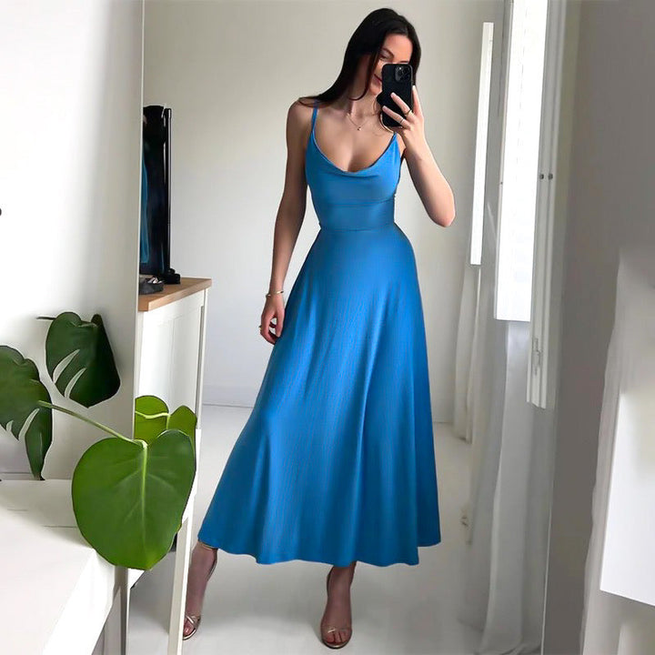Maxi Dress with Spaghetti Straps and Open Back Tie Closure