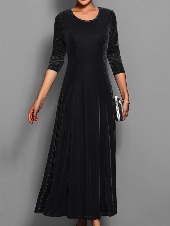 Round Neck Maxi Dress with Long Sleeves and A-Line Skirt