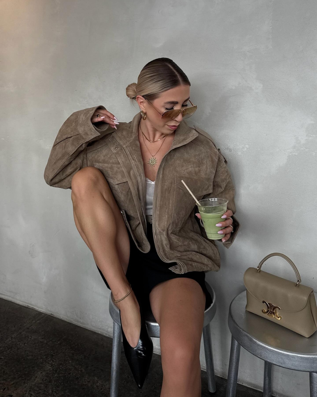 Jacket with High Collar, Front Flap Pockets, and Zip Closure