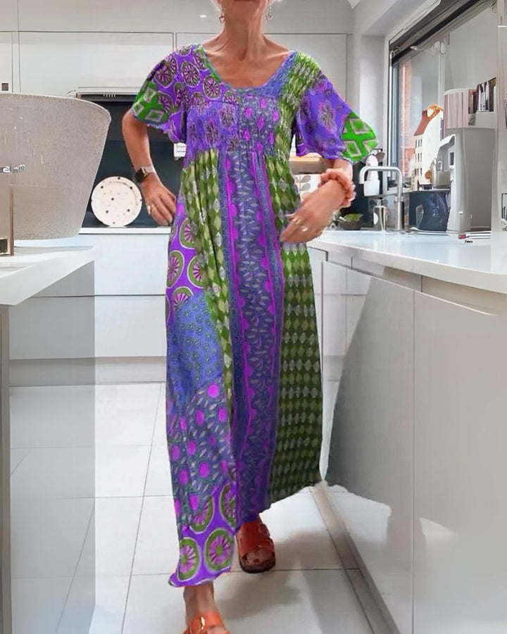 Boho Maxi Dress with Geometric Print