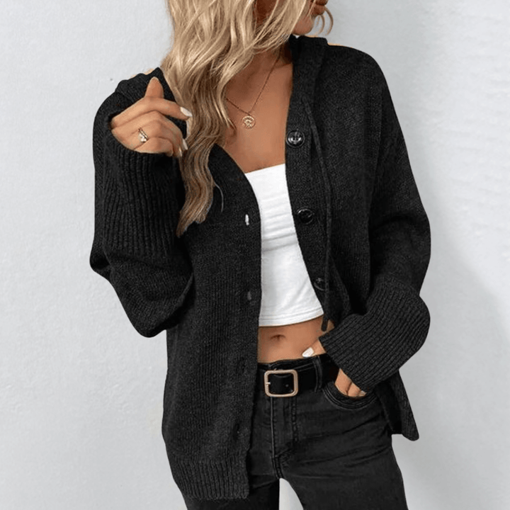 Hooded Button Front Cardigan with Long Sleeves