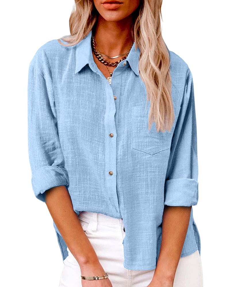 Button-Down Shirt with Long Sleeves and Chest Pocket