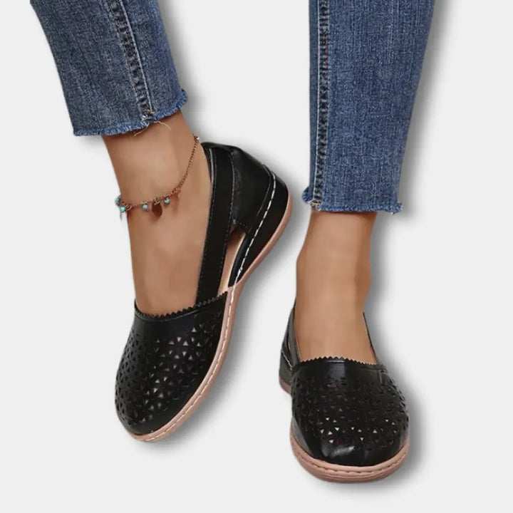 Slip-On Flats with Round Toe and Open Side Panels