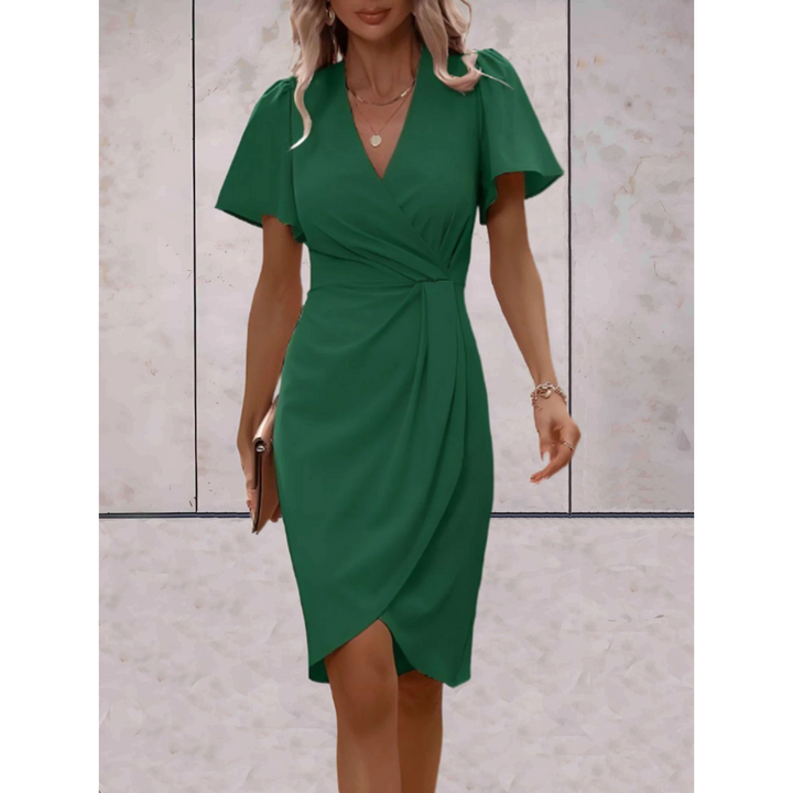 V-Neck Mini Dress with Wrap Front and Flutter Sleeves