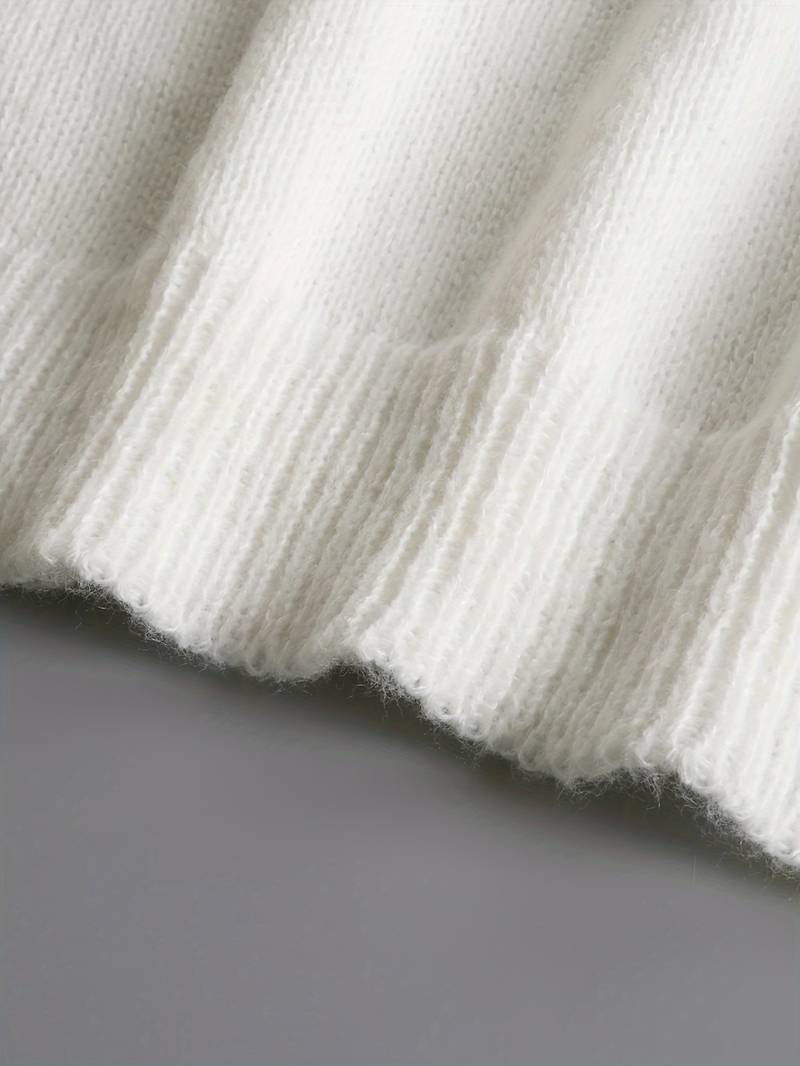 V-Neck Knitted Top with Ruffle Trim and Faux Pearl Buttons