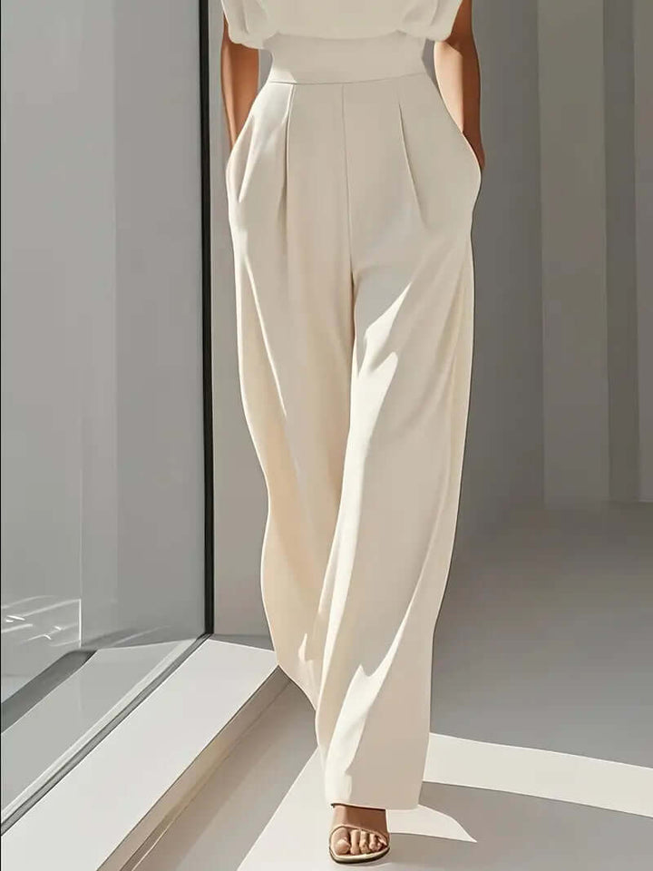 Sleeveless Jumpsuit with Drape Neckline and Wide-Leg Silhouette