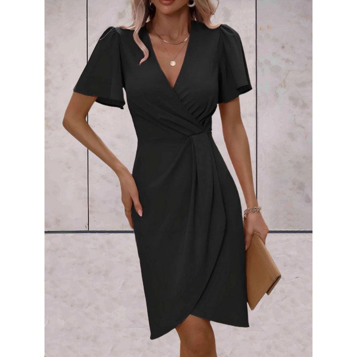 V-Neck Mini Dress with Wrap Front and Flutter Sleeves