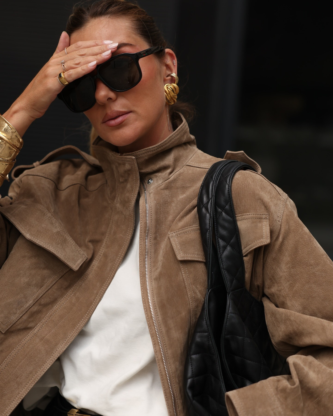 Jacket with High Collar, Front Flap Pockets, and Zip Closure