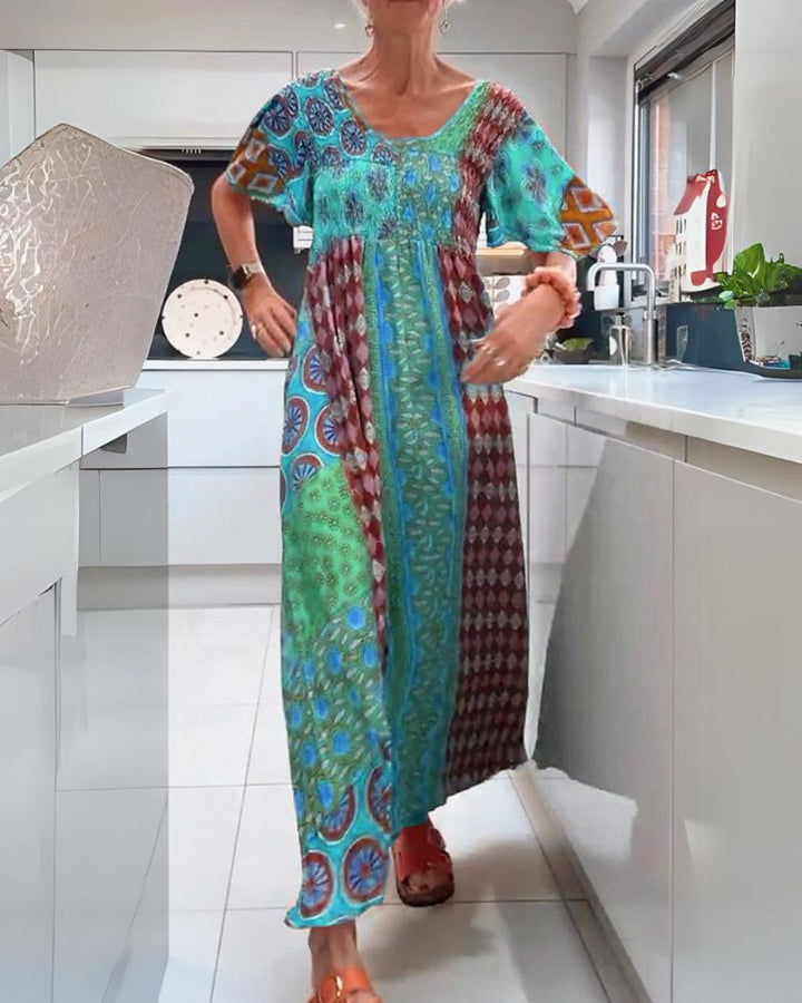Boho Maxi Dress with Geometric Print