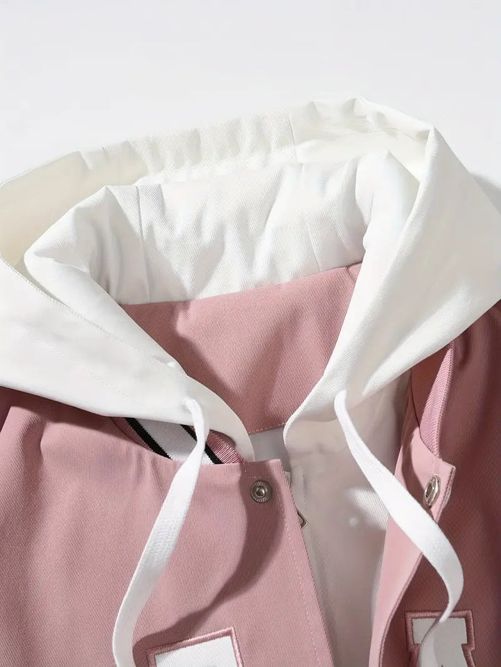 Bomber Jacket with Hood and Snap Button Closure