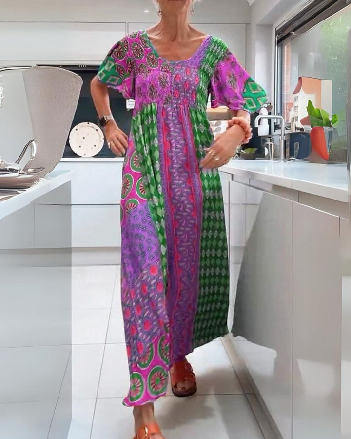 Boho Maxi Dress with Geometric Print
