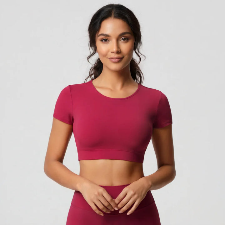 Short-Sleeve Crop Top with Built-In Bra for Women