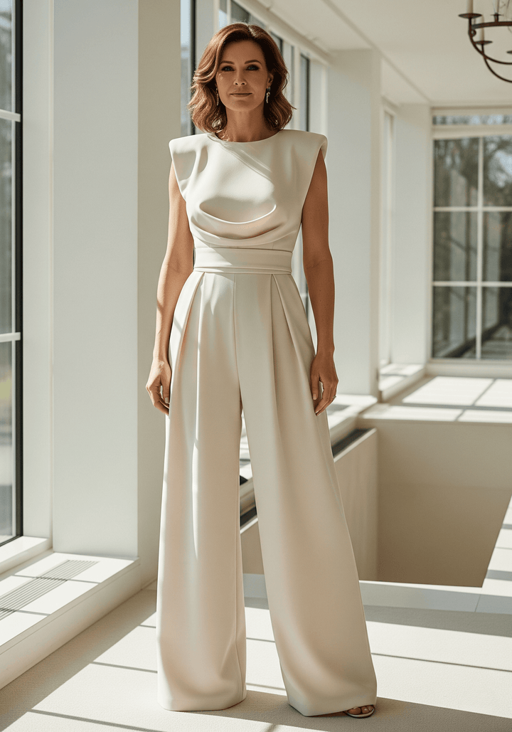 Sleeveless Jumpsuit with Drape Neckline and Wide-Leg Silhouette