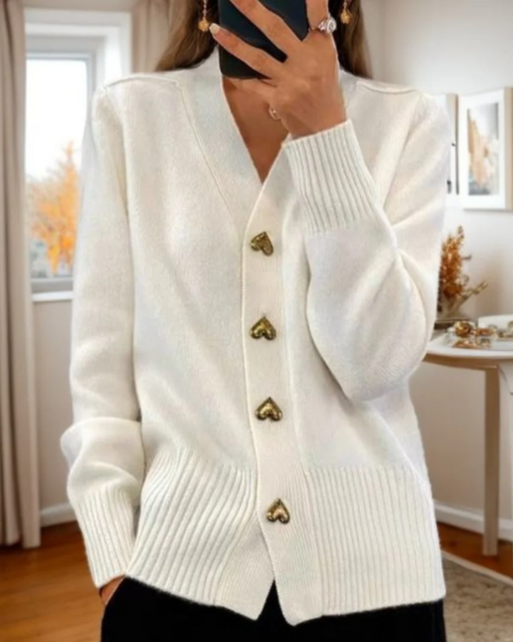 V-Neck Cardigan with Long Sleeves and Front Button Closure